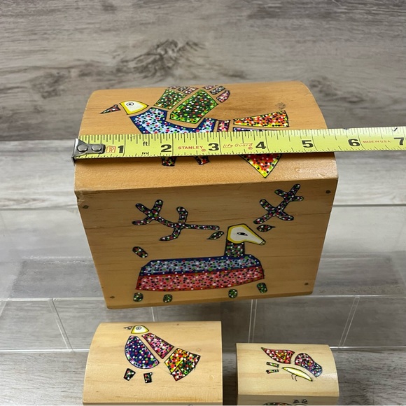 Vintage Folk Art 3 Nesting Wooden Boxes Painted El Salvador - Picture 3 of 11